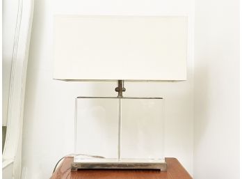 A Modern Glass Cube Lamp On Brass Base