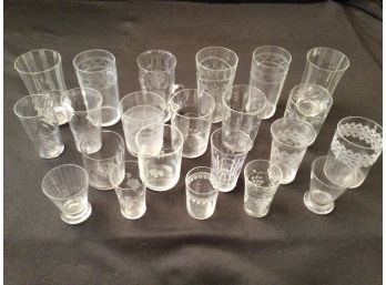 Large Lot Vintage And  Antique Glassware Most Etched Some Crystal