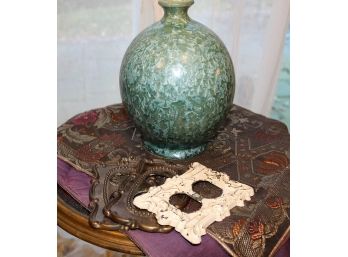 Tapestry Runner, Glass Mosaic Style Vase & Vintage Switch Plates