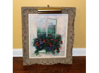 Signed 'Francesca' Oil On Canvas In Ornate Frame With Library Light