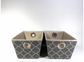 Pair - Retro Pattern Fabric Covered Storage Bins With Metal Eyelet Handles