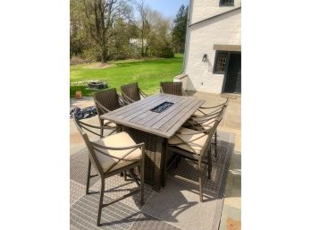 Shianco - Aluminum And Wicker High Top Lounge Set With (6) Chairs, Sunbrella Pads & Center Fire Feature*
