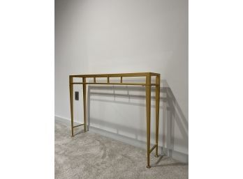 Brassy Gold Tone Metal And Glass Console Table