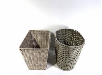 Pair - Rectangle And Oval Wicker Waste Paper Baskets
