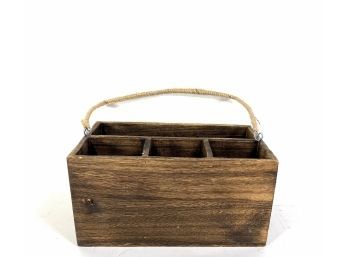 Exotic Wood Utensils Caddy With Rope Handle