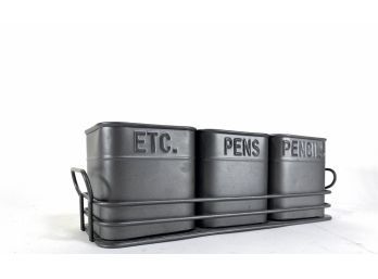 Pens, Pencils ETC - Metal Tray With Embossed Tins Desk Set