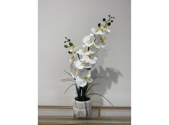 Faux Potted White Orchid