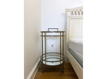 Antiqued Brass And Glass Round Side Table Barcart On Casters