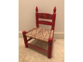 Red Paint Decorated Rush Seat Childs Chair