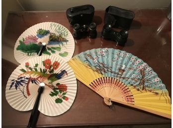 Three Paper Fans & Two Pair Of Opera Glasses