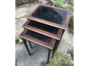 Three Ferguson Nesting Tables With Black Glass Tops