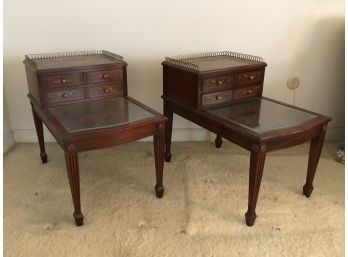 Pair Of End Tables- Two Drawer & Galley Top