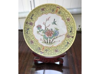 12' Japanese Porcelain Charger Hand Painted In Hong Kong- Stand Included
