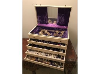Very Large Jewelry Box Filled With Vintage Costume Jewelry