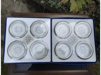 Eight Leonard- Italian- Silver Plate And Crystal Coasters