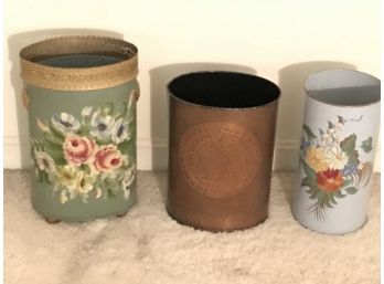 Three Waste Paper Baskets- Two Are Tole