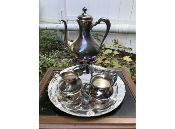 Woodman, Cook Silver Plate Coffee Set With Sugar, Creamer And Sterno