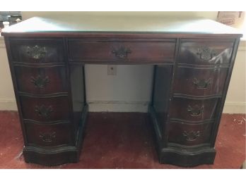 Knee Hole, Leather Top Desk With Glass