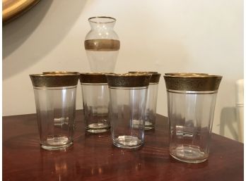 Vintage Glass With Gold Band Beverage Set