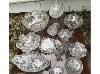 Large Lot Of Cut Glass Serving Dishes