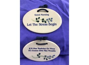 Funny Quote Blueberry Ceramic Sign Lot Of 2