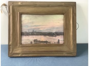 Signed Oil On Wood Painting Of Boats On The Water