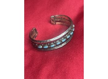 Sterling Cuff Bracelet With Turquoise