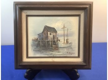 A. Simpson Oil On Board Of A Ship By The Dock