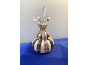 Pink White Clear And Brown Glass Decanter