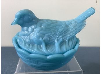 Blue Glass Bird In Next Trinket Dish