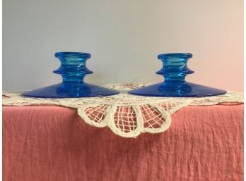 Blue Glass Candle Stick Holders
