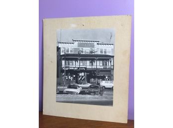 Black And White Print Of A Laundry Mat And Liquor Store