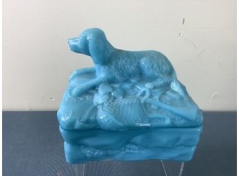 Blue Glass Dog Trinket Box