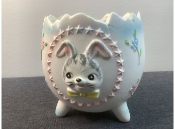 Footed  Cracked Egg Vase With Bunny