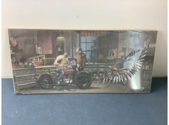 Print Of A Men In A Garage With A Young Boy On A Motorcycle