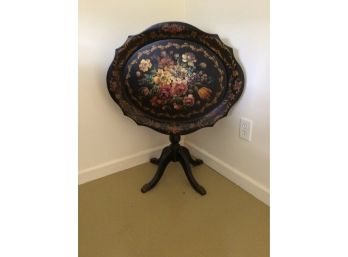 Fold Down Oval Black Floral Side Table