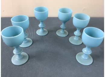 Blue Glass Egg Holder Pedestal Cups Lot Of 6