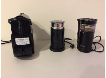 DeLonghi Nespresso Coffee Maker And Milk Frother And Mr. Coffee Bean Grinder