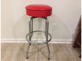 Vintage Chrome And Red Vinyl Bar Height Stool
