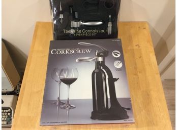 New In Box Seven Piece Wine Screw Pull Set And New In Box Tabletop Corkscrew