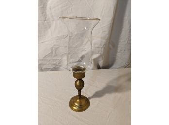 Very Pretty Brass Candlestick Holder With Etched Glass Hurricane Glass