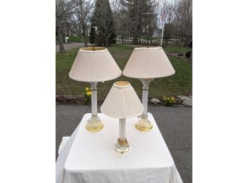 Trio Of Glass Lamps With Lamp Shades