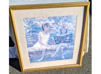 Framed Wall Art, Two Girls Sitting On The Park Bench