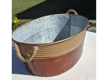 Hammered Copper Tone Galvanized Bucket, Planter, Party Beverage Oval Tub