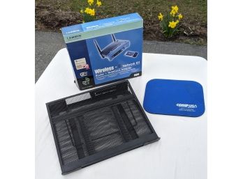 Linksys Wireless Router, Mouse Pad And Laptop Adjustable Position Platform