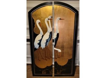 Crane Wall Art.  Mid Century Modern MCM Made In Japan.  Classic 1970's Decor.  Set #2         Loc: Garage