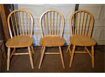 Set Of Three Solid Oak Chairs.              Very Strong.                     --------------           Loc: G