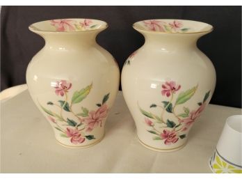 Lenox Vase Pair.  Gold Rimmed And No Chips.              Loc:     Kitchen Cabinet