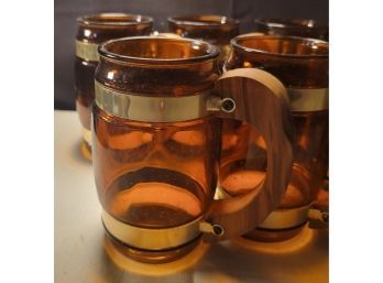 Vintage Siestaware #3 Mini Keg Mugs.  Wood Handle.          -         Loc: Kit Cabinet