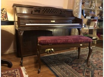 Kimball 'Artist Console' Walnut Upright Piano With Bench